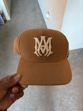 AMIRI Tan and Black Baseball Cap with White Logo